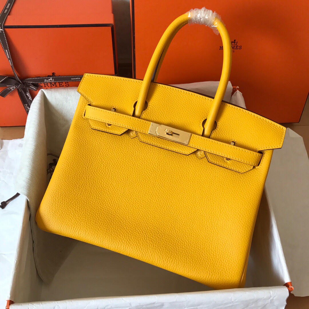 Hermes Birkin 30CM Togo Leather Handbag Yellow Amber